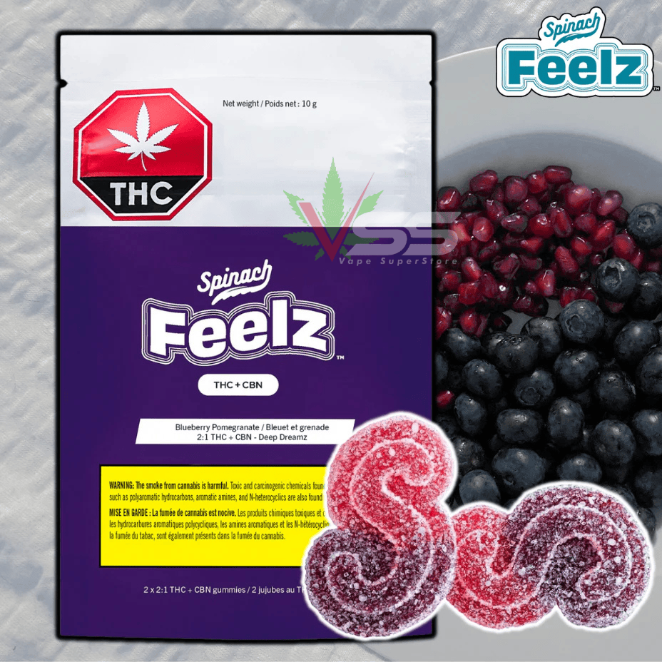 Spinach Feelz 2:1 Blueberry Pomegranate Gummies 2x5mg Brandon Vape SuperStore and Cannabis Manitoba Canada
