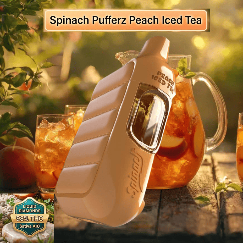 Spinach Pufferz Peach Iced Tea Liquid Diamond Sativa Disposable-1g Brandon Vape SuperStore and Cannabis Manitoba Canada