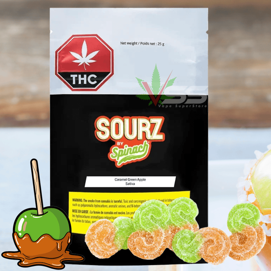 Spinach Sourz Caramel Green Apple Gummies Brandon Vape SuperStore and Cannabis Manitoba Canada