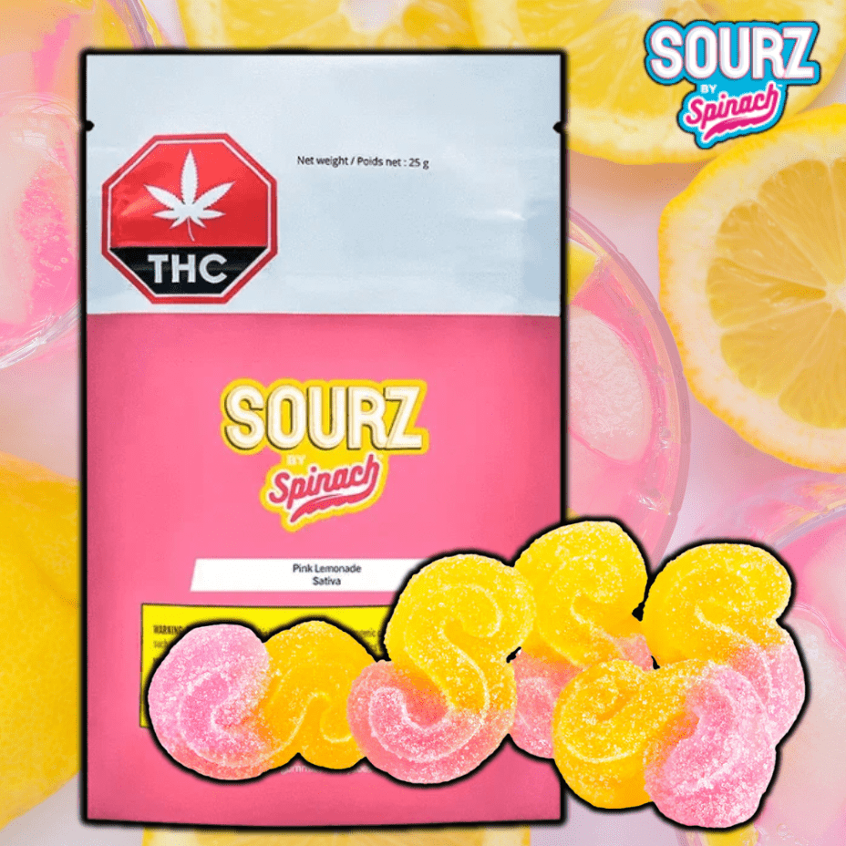 Spinach Sourz Pink Lemonade Sativa Gummies-5x2mg 5x2mg Brandon Vape SuperStore and Cannabis Manitoba Canada