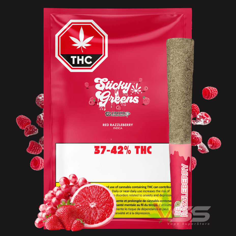 Sticky Greens Red Razzleberry Liquid Diamond Pre-Rolls-5x0.5g Brandon Vape SuperStore and Cannabis Manitoba Canada