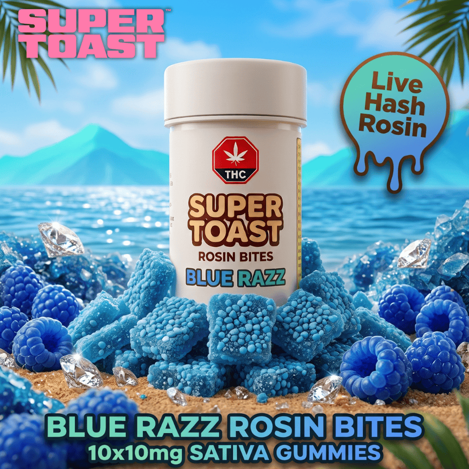 Super Toast Blue Razz Rosin Bites Sativa Gummies-10x3g Brandon Vape SuperStore and Cannabis Manitoba Canada