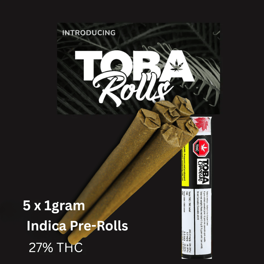 Toba Grown Tobies Indica Pre-rolls 5x1g Brandon Vape SuperStore and Cannabis Manitoba Canada