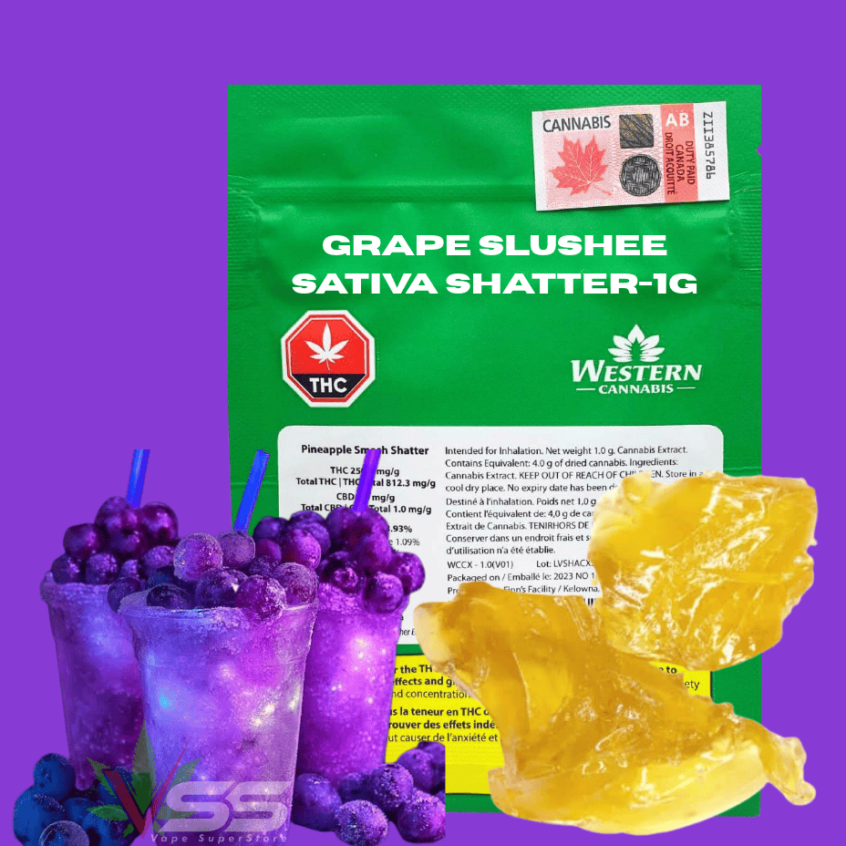 Western Cannabis Grape Slushee Sativa Shatter-1g Brandon Vape SuperStore and Cannabis Manitoba Canada