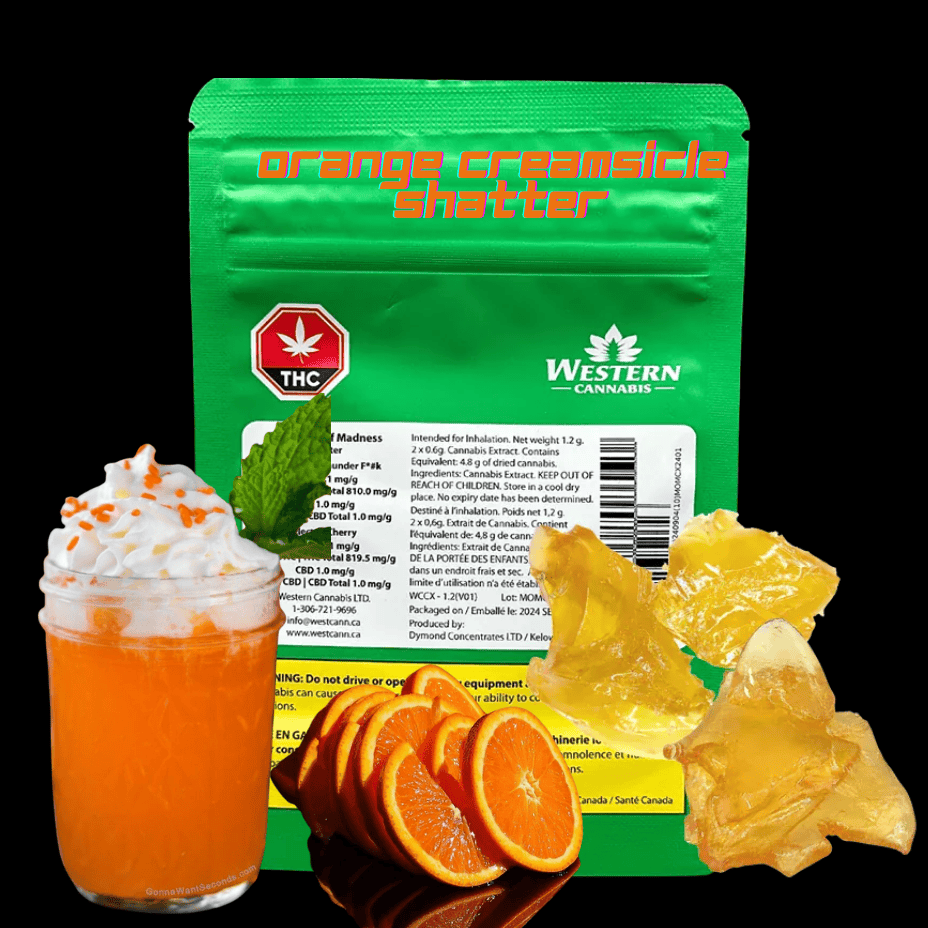 Western Cannabis Orange Creamsicle Hybrid Shatter-1.2g Brandon Vape SuperStore and Cannabis Manitoba Canada