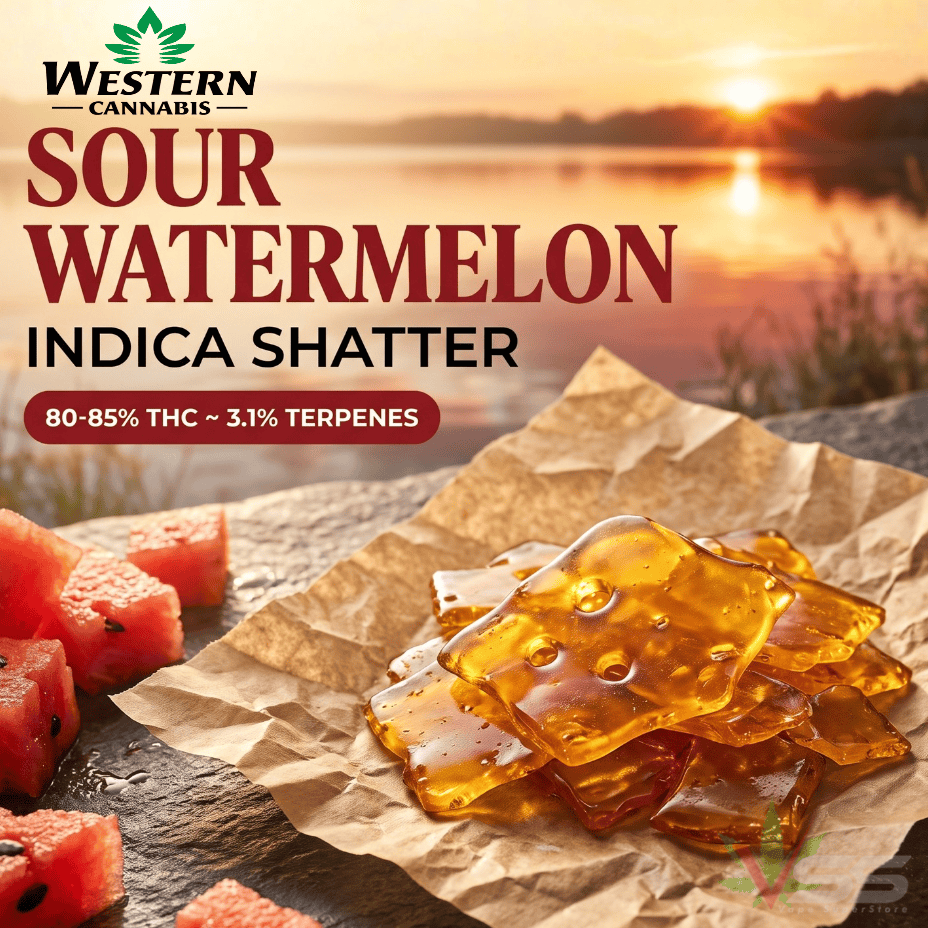 Western Cannabis Sour Watermelon Indica Shatter Brandon Vape SuperStore and Cannabis Manitoba Canada