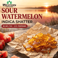 Western Cannabis Sour Watermelon Indica Shatter Brandon Vape SuperStore and Cannabis Manitoba Canada