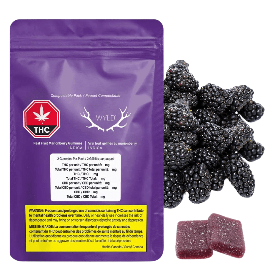 Wyld Real Fruit Marionberry Indica Gummies-2x5mg 2x5mg Brandon Vape SuperStore and Cannabis Manitoba Canada