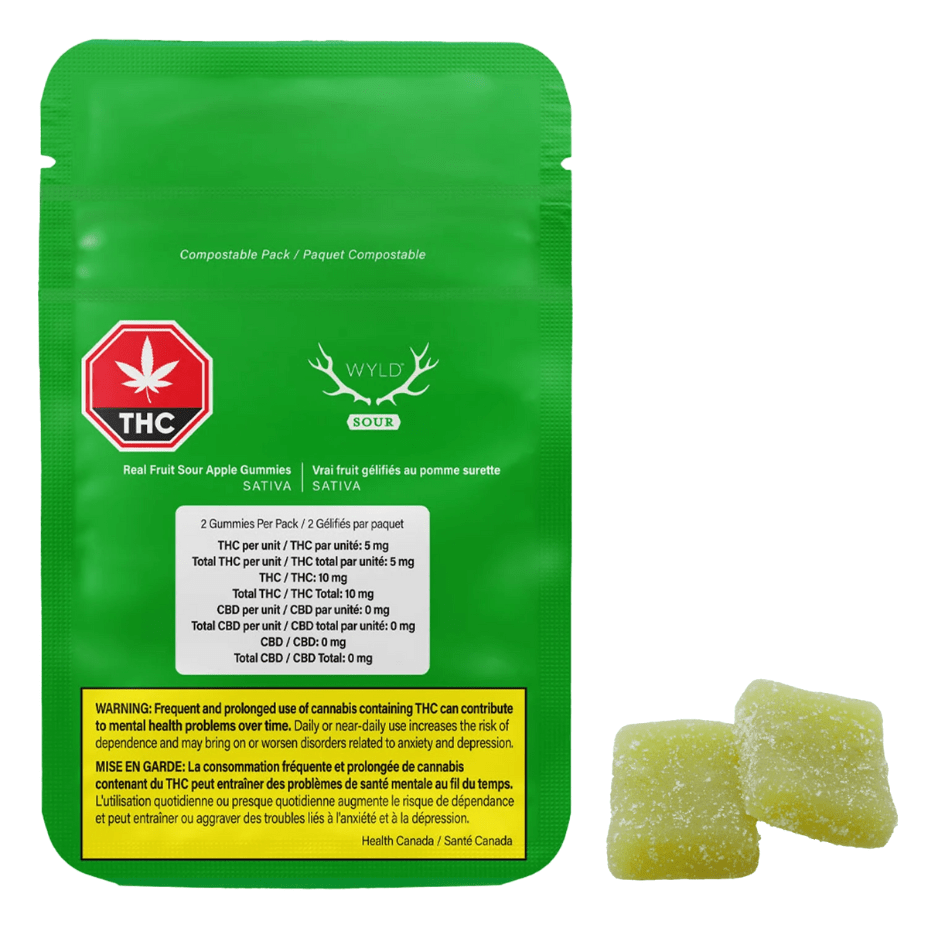 WYLD Sour Apple Sativa THC Gummies-2x5mg 2x5mg Brandon Vape SuperStore and Cannabis Manitoba Canada