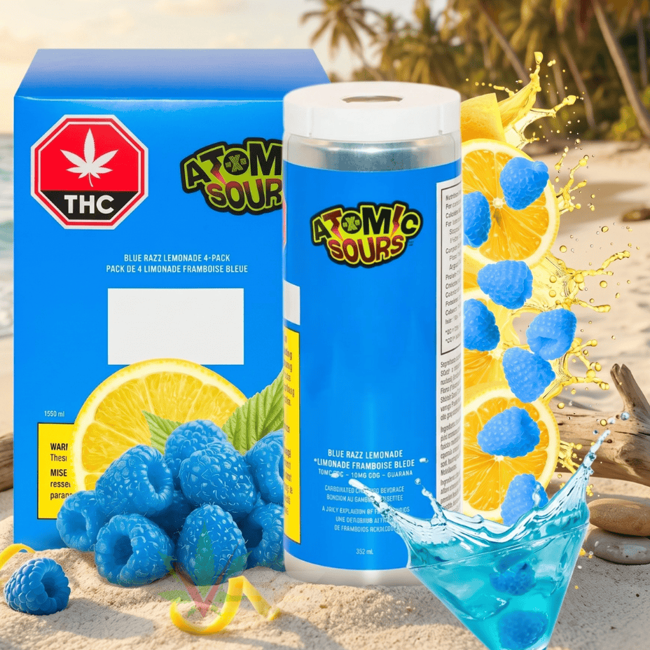 XMG Atomic Sours Blue Razz Lemonade THC:CBG Beverage - 4x10mg Brandon Vape SuperStore and Cannabis Manitoba Canada